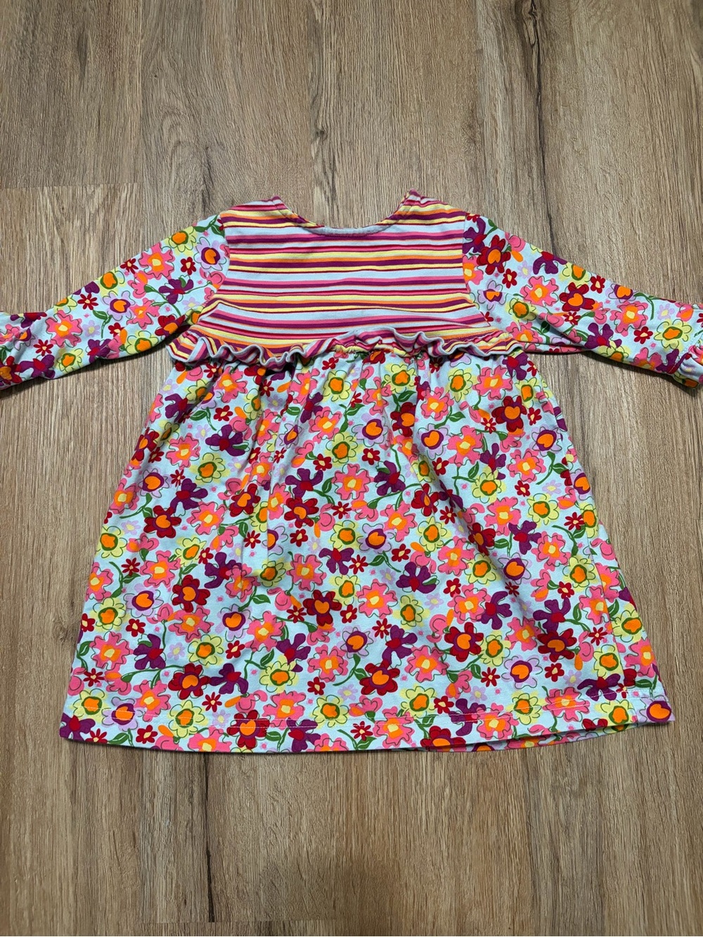 Hanna Andersson Bright Floral & Stripe Long-Sleeve Dress - Pink, Yellow, Red